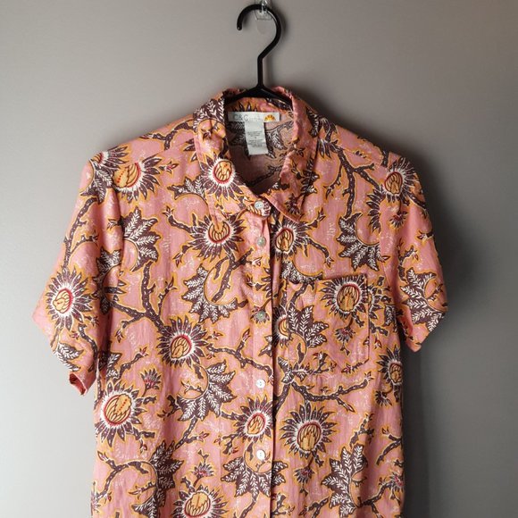 C&C California New! Women's Coral Linen Short Sleeve Collared Button Up Size XS - Picture 2 of 15